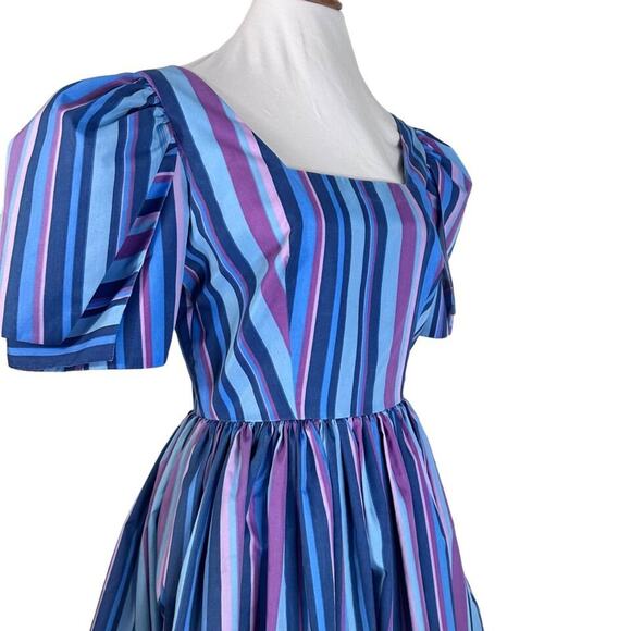 Vintage 80s Alyce Designs Taffeta Striped Party Cocktail Semi-Formal Dress M - Picture 5 of 8